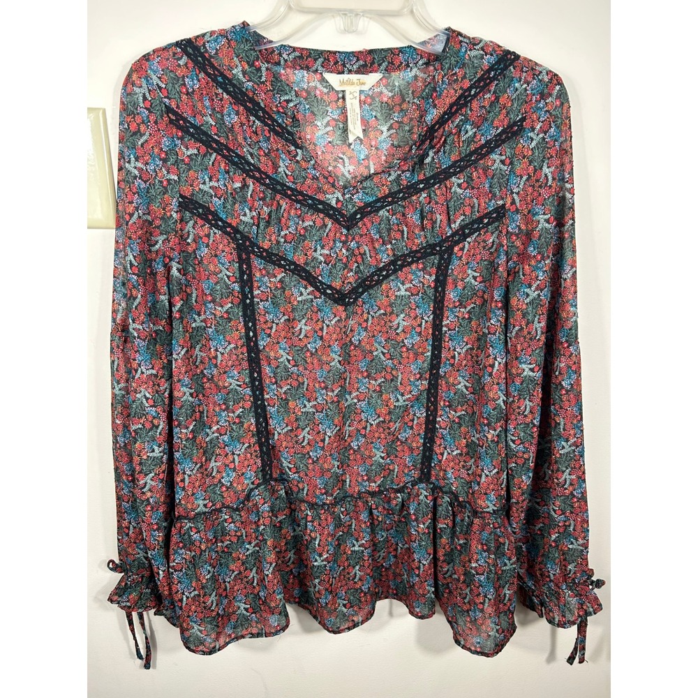 Matilda Jane Women's S Floral Peasant Blouse Top Fairy Grunge Nature Embroidered
